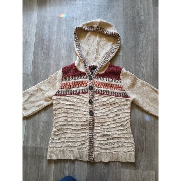 Eddie Bauer Button-Up Hooded Cardigan Sweater XL Brown Fair Isle Wool - Picture 5 of 10
